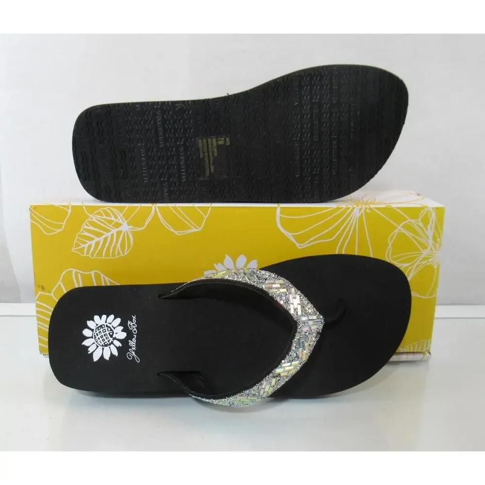 Yellow Box Size 7 Jazel Flip Flops Thong Sandals Comfort Silver - Picture 8 of 8
